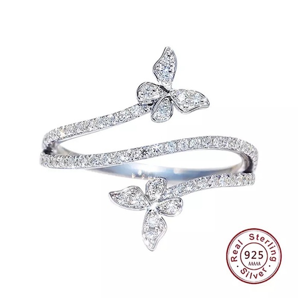 Jewelry - *NEW 925 Double Butterfly Ring - Silver Clear Zircon Lab Diamond